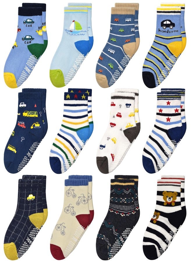 Tphon Non Slip Kids Toddler Socks with Grippers Baby 12 Pairs Anti Skid Socks for Boys Girls for 1-3 Year Children - Image 1